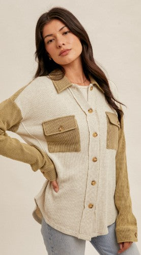 Contrast Pocket Button-Up "Shacket"