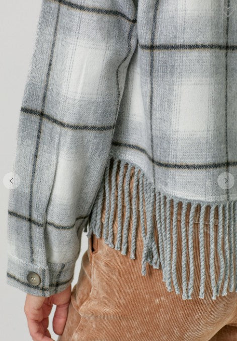Fringe Hem Plaid Shacket