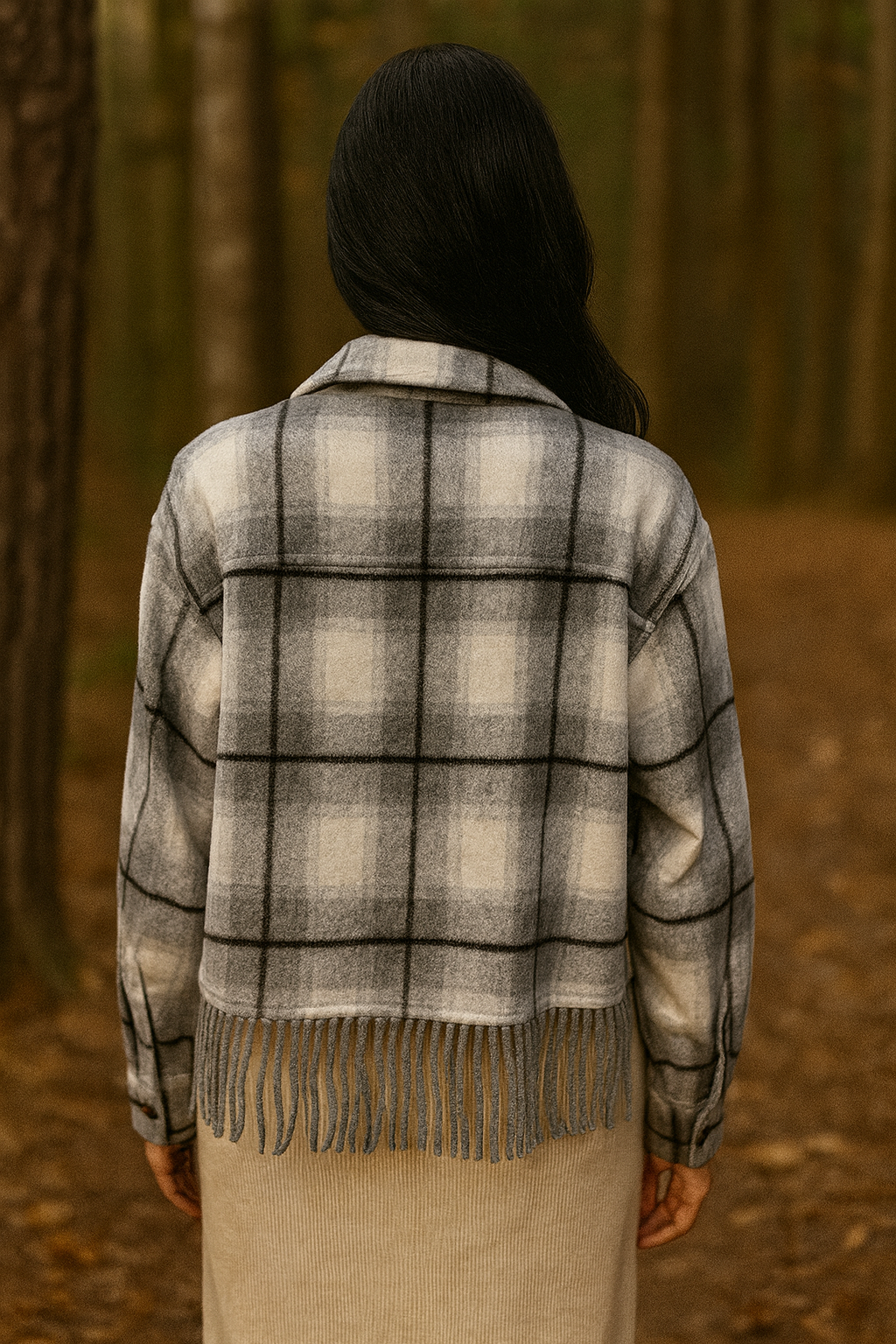 Fringe Hem Plaid Shacket