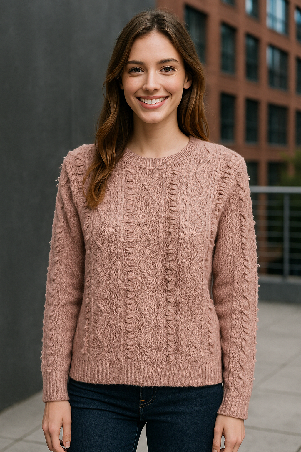 Rose Colored Fringe Detail Sweater