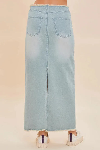 Better than pants - Frayed Back Slit Maxi Denim Skirt