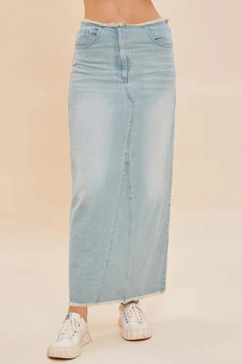 Better than pants - Frayed Back Slit Maxi Denim Skirt