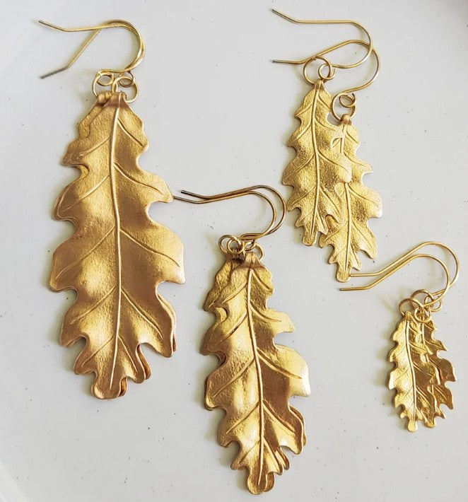 Golden Oak Leaf Earrings — Sara Sela Collection