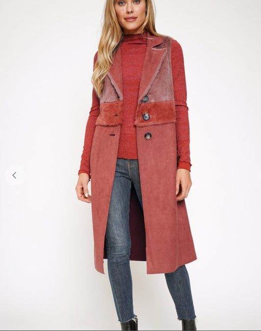 Rust & Rosé Faux Fur Panel Dress – Boho Edition