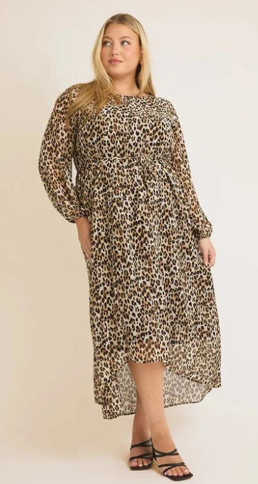 Leopard Chiffon Midi Dress