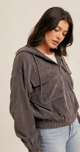 Cozy Corduroy Zip-up Hoodie