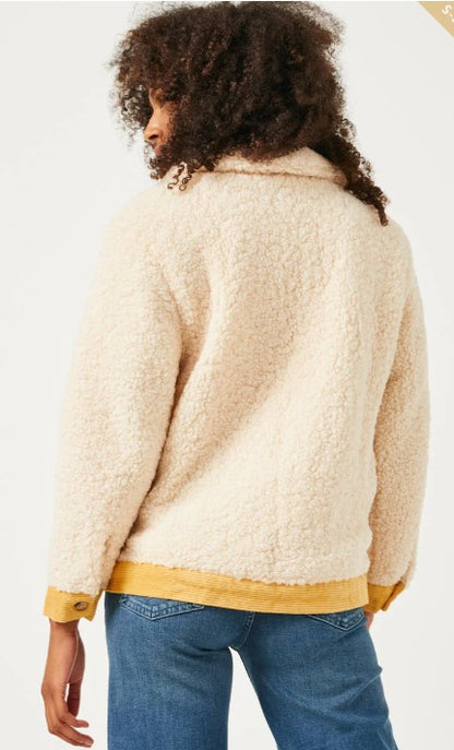 Contrast Corduroy Trimmed Button Up Sherpa Jacket