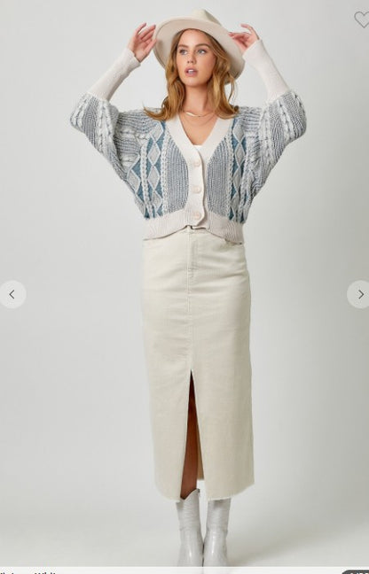Washed Front Slit Corduroy Skirt