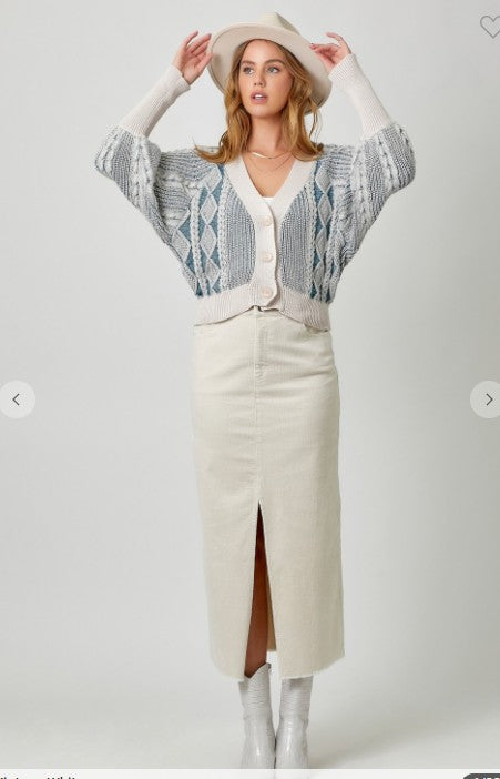 Washed Front Slit Corduroy Skirt