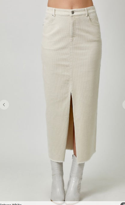 Washed Front Slit Corduroy Skirt