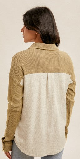 Contrast Pocket Button-Up "Shacket"