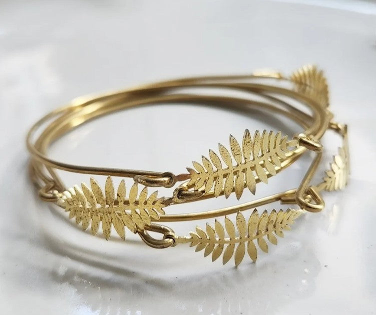 Fern Leaf Brass Bangle - Sara Sela Collection