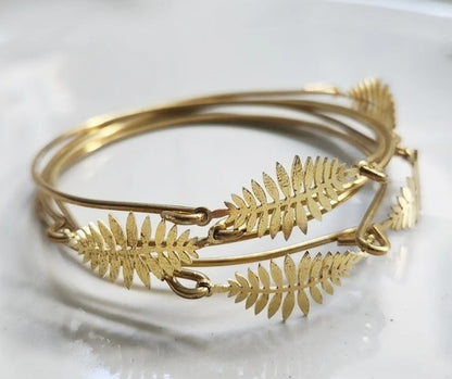 Fern Leaf Brass Bangle - Sara Sela Collection