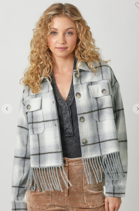 Fringe Hem Plaid Shacket