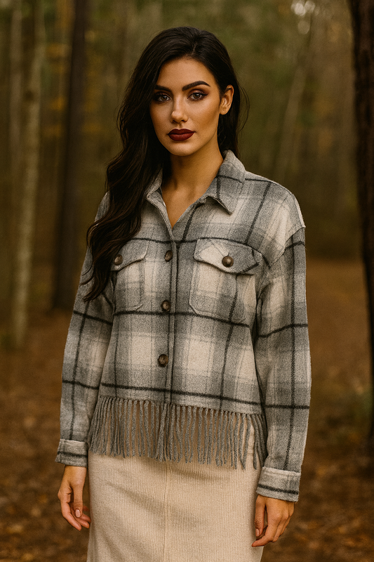 Fringe Hem Plaid Shacket