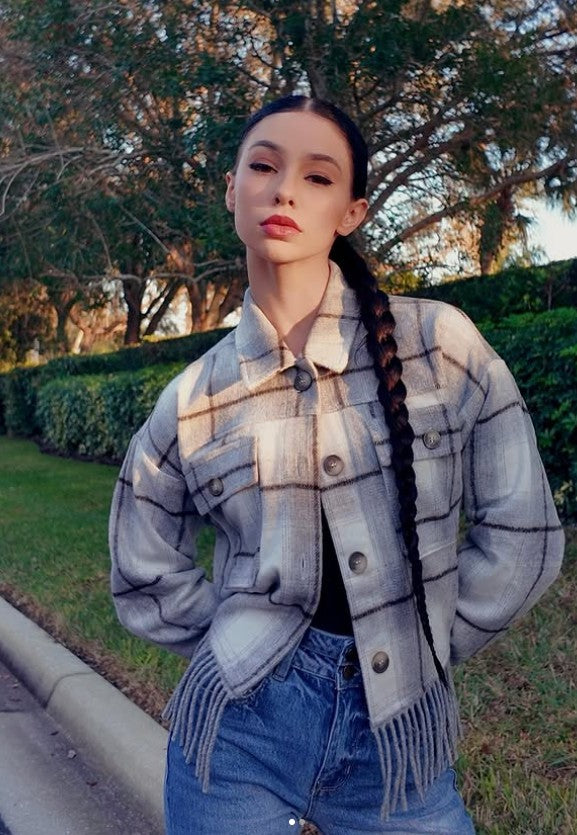 Fringe Hem Plaid Shacket