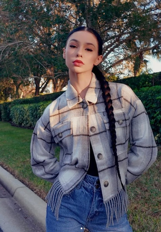Fringe Hem Plaid Shacket
