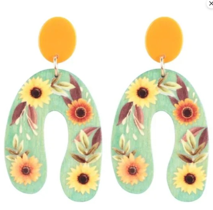 50% OFF! Arch Sunflower Wood Post Dangle Earrings