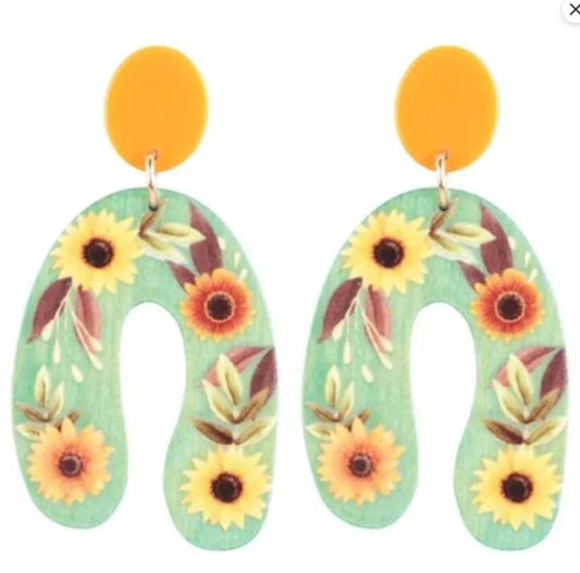 50% OFF! Arch Sunflower Wood Post Dangle Earrings