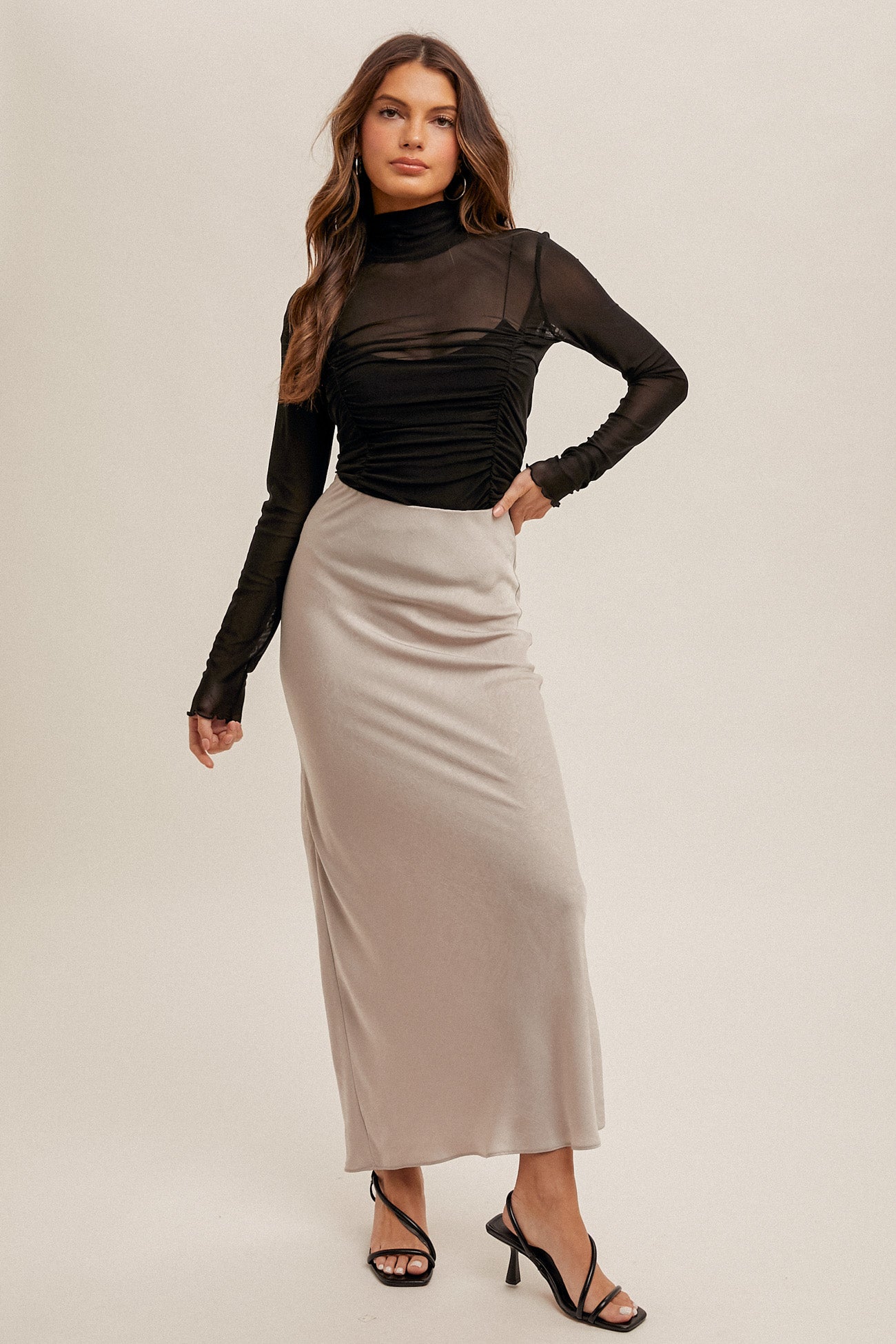 CRINKLE TEXTURED SKIN MAXI SKIRT - NWT