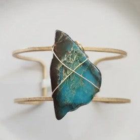 Magnesite/Ocean Jasper and Brass Adjustable Cuff