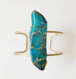 Magnesite/Ocean Jasper and Brass Adjustable Cuff