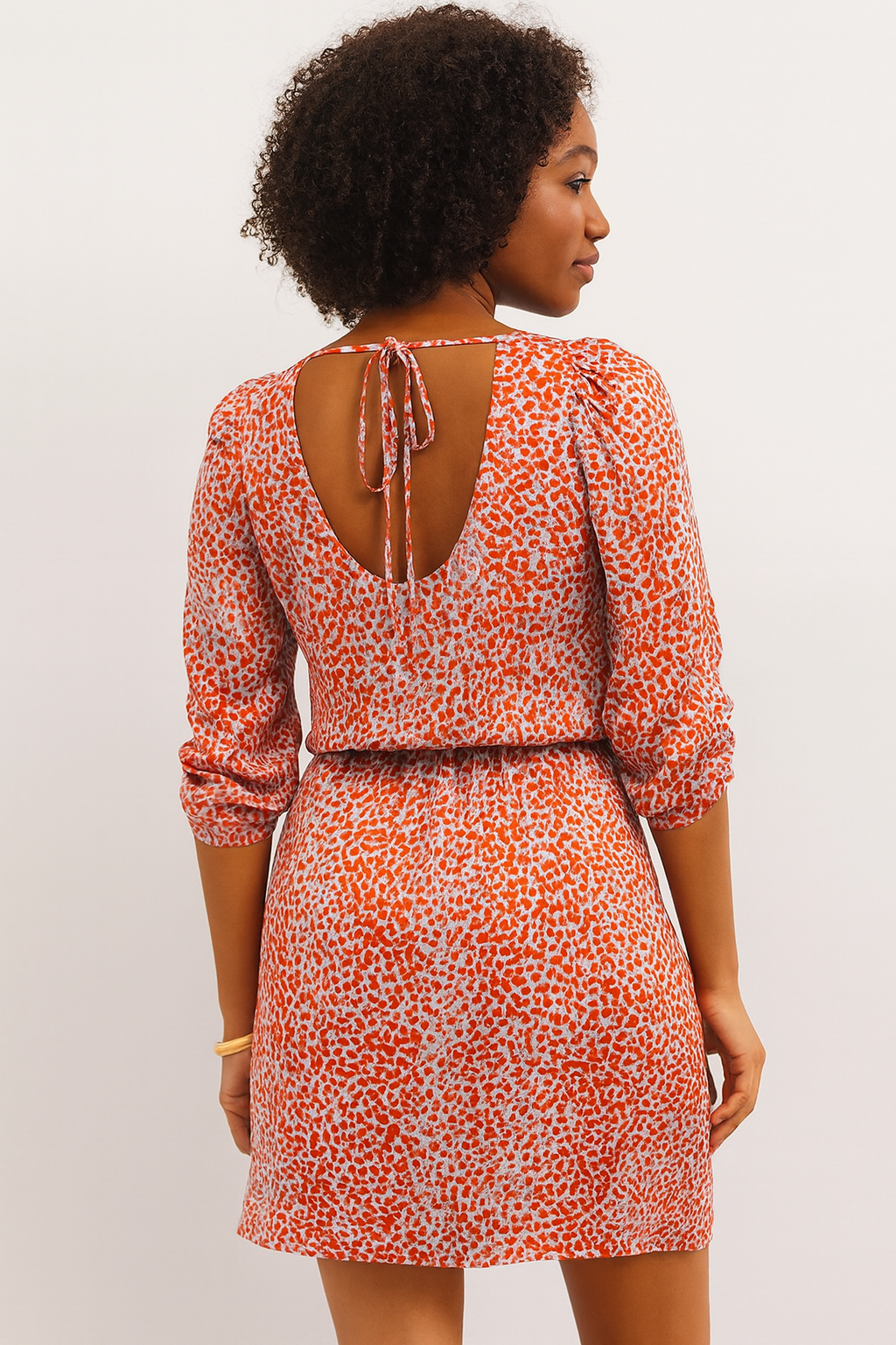 Red Leopard Print Long Sleeve Hollowed Back Dress