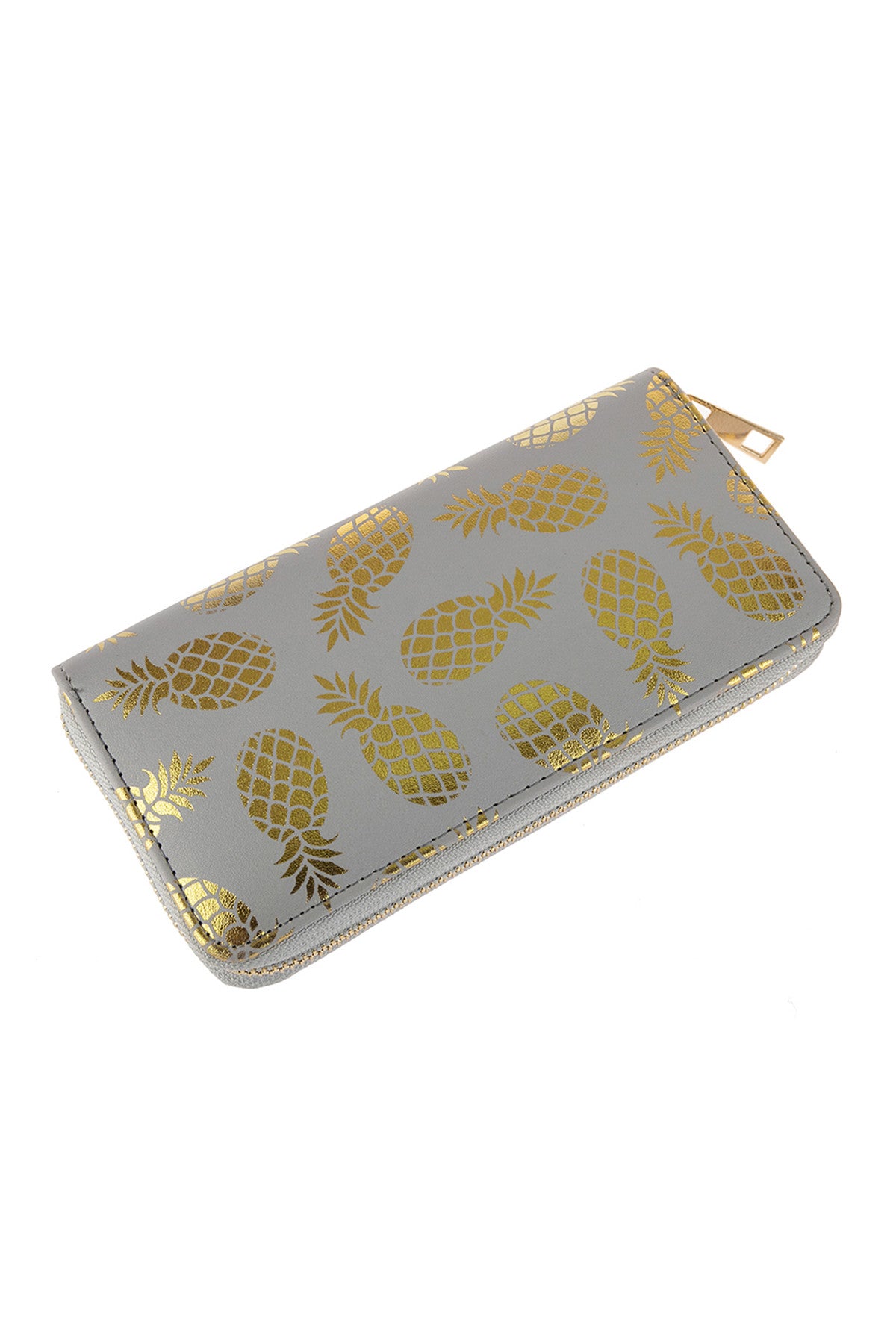 GRAY GOLD PINEAPPLE PRINT ZIPPER WALLET