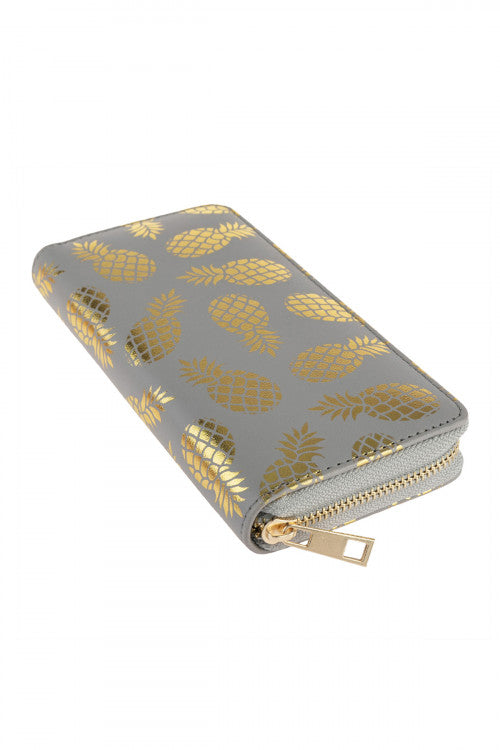 GRAY GOLD PINEAPPLE PRINT ZIPPER WALLET