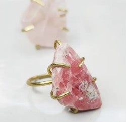 20% OFF!  Madagascar Rose Quartz, Rhodochrosite & Brass Rings
