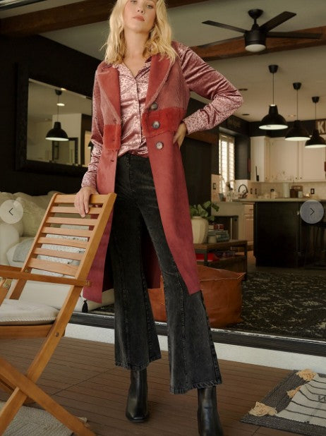 Rust & Rosé Faux Fur Panel Dress – Boho Edition