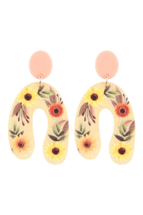 ARCH SUNFLOWER WOOD POST DANGLE EARRINGS-TURQUOISE