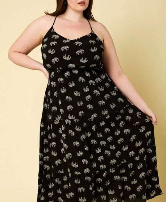 Elephant Print Midi Dress