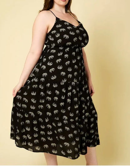 Elephant Print Midi Dress