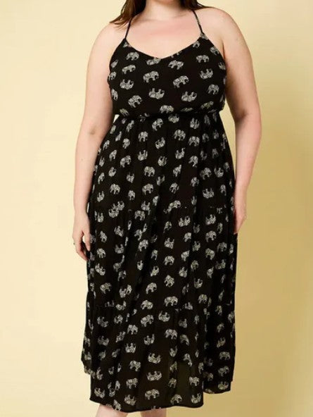 Elephant Print Midi Dress