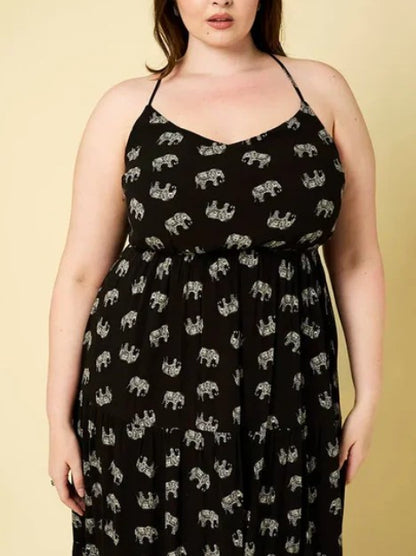 Elephant Print Midi Dress