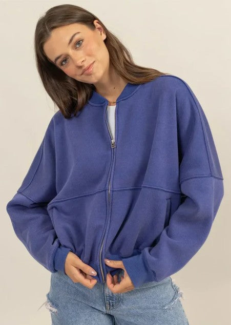 Indigo Zip-Up Bomber Sweatshirt