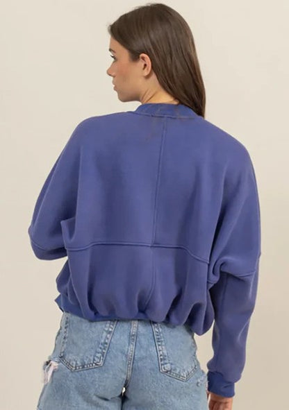 Indigo Zip-Up Bomber Sweatshirt