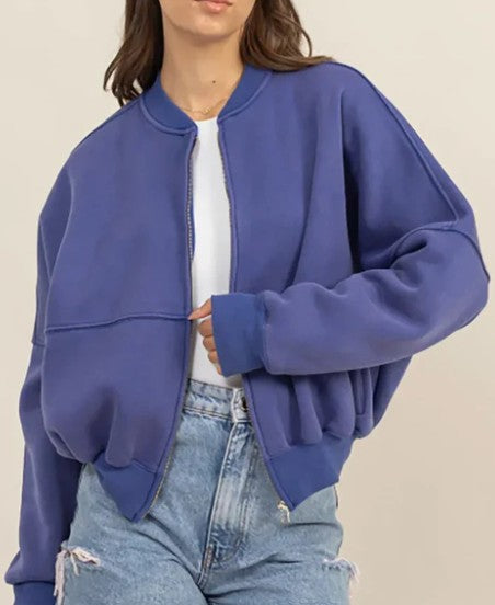 Indigo Zip-Up Bomber Sweatshirt