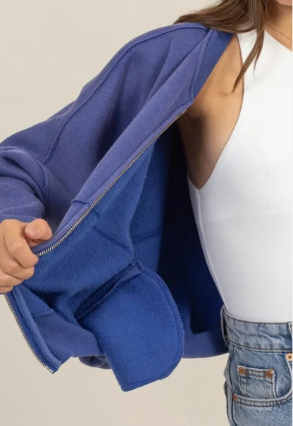 Indigo Zip-Up Bomber Sweatshirt