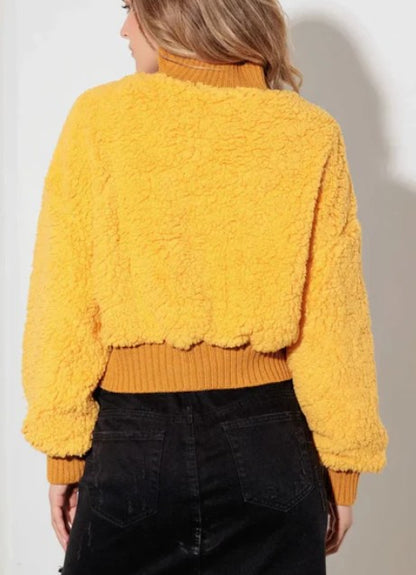 Fuzzy Mock Neck Turtle Neck Teddy Crop Sweater