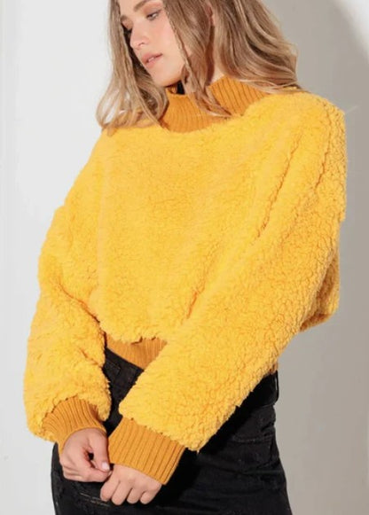 Fuzzy Mock Neck Turtle Neck Teddy Crop Sweater