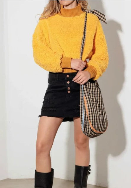 Fuzzy Mock Neck Turtle Neck Teddy Crop Sweater