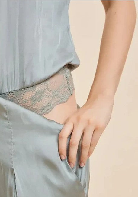 Mock Neck Padded Shoulder With Lace Trim Bodysuit