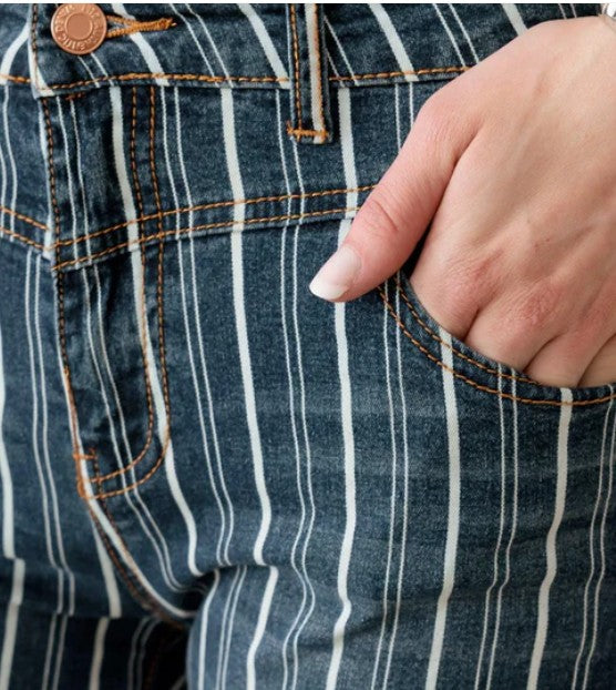 UNIQ BY LITZ - Mid Waist Striped Flare Jeans