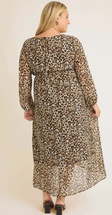 Leopard Chiffon Midi Dress