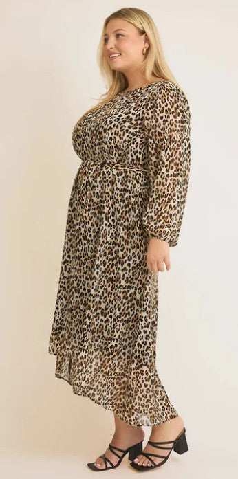 Leopard Chiffon Midi Dress
