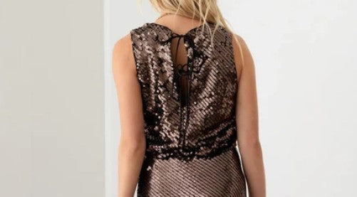 ✨ Bronze Sequin Tie-Back Tank