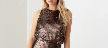 ✨ Bronze Sequin Tie-Back Tank