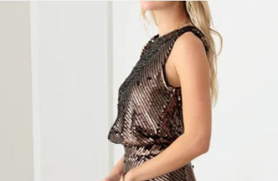 ✨ Bronze Sequin Tie-Back Tank